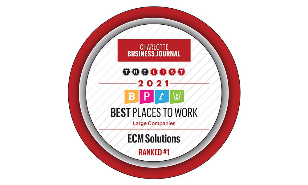 Blog - Charlotte Business Journal Best Places to Work ECM Solutions Ranked #1 Award Badge